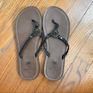 Black leather Ocean Minded flip flops